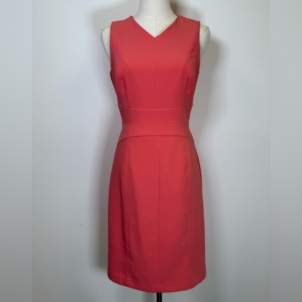 White House Black Market Sleeveless V-Neck Sheath Dress Coral Pink Womens Size 2